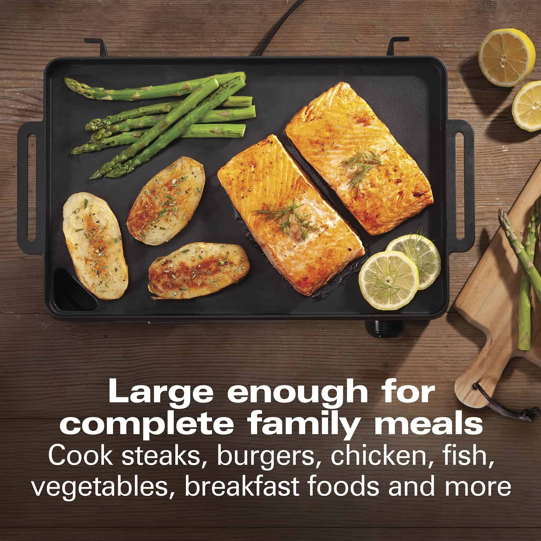Cast Iron Indoor Electric Grill & Griddle, 10" x 16" Preseasoned Cooking Surface, Adjustable Temperature up to 450° F, Black (38560)