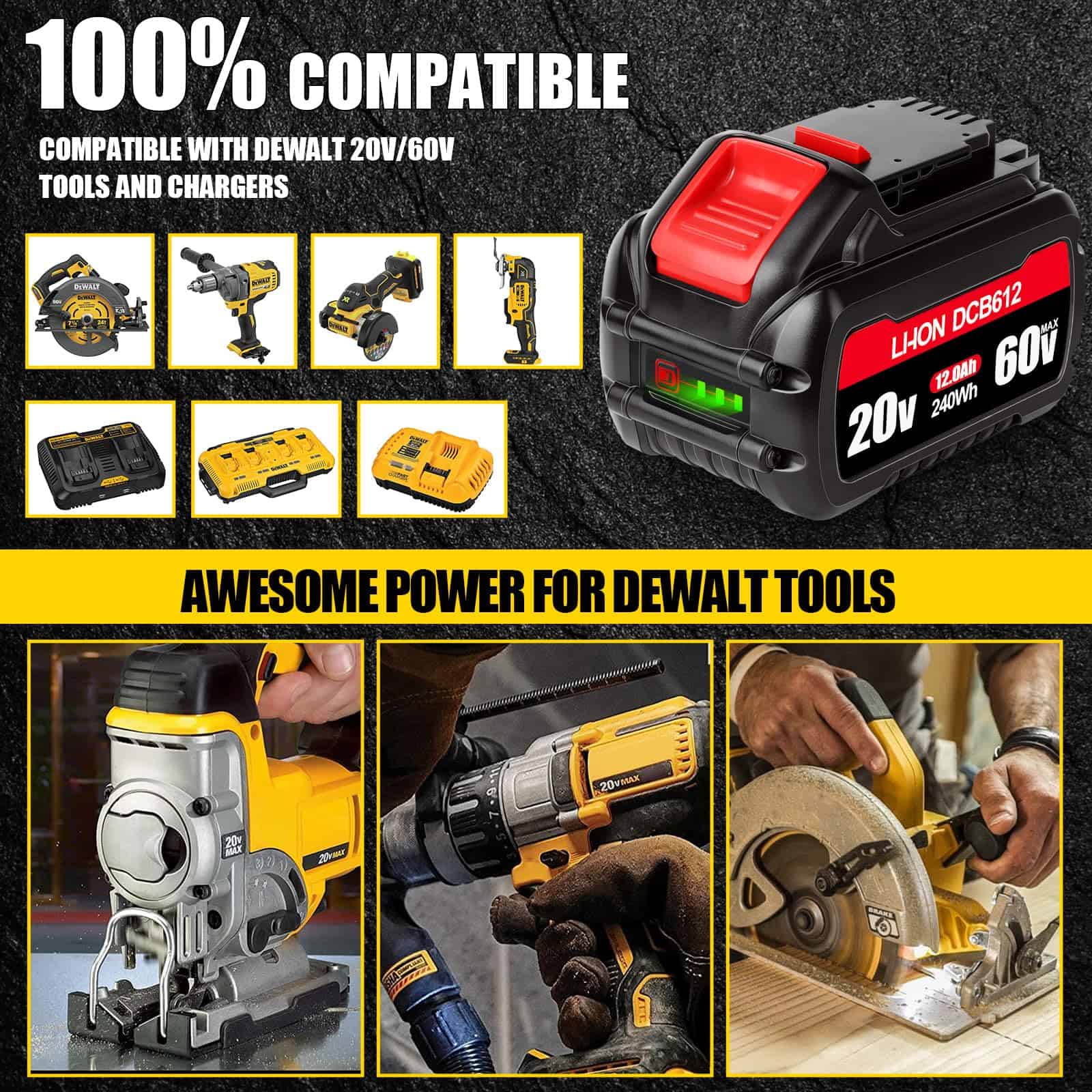 NEPOWILL 20V/60V 12.0Ah Replacement Battery for DeWalt 60V Battery