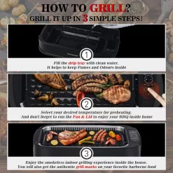Techwood 1500W Electric Indoor Grill with Tempered Glass Lid, Portable Non-stick BBQ Korean Grill, Black