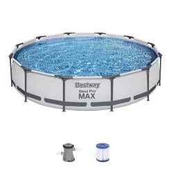 Bestway Steel Pro MAX 12 Foot x 30 Inch Round Metal Frame Above Ground Outdoor Backyard Swimming Pool Set with 330 GPH Filter Pump