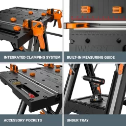 Worx Pegasus 2-in-1 Folding Work Table & Sawhorse, Easy Setup Portable Workbench, 31