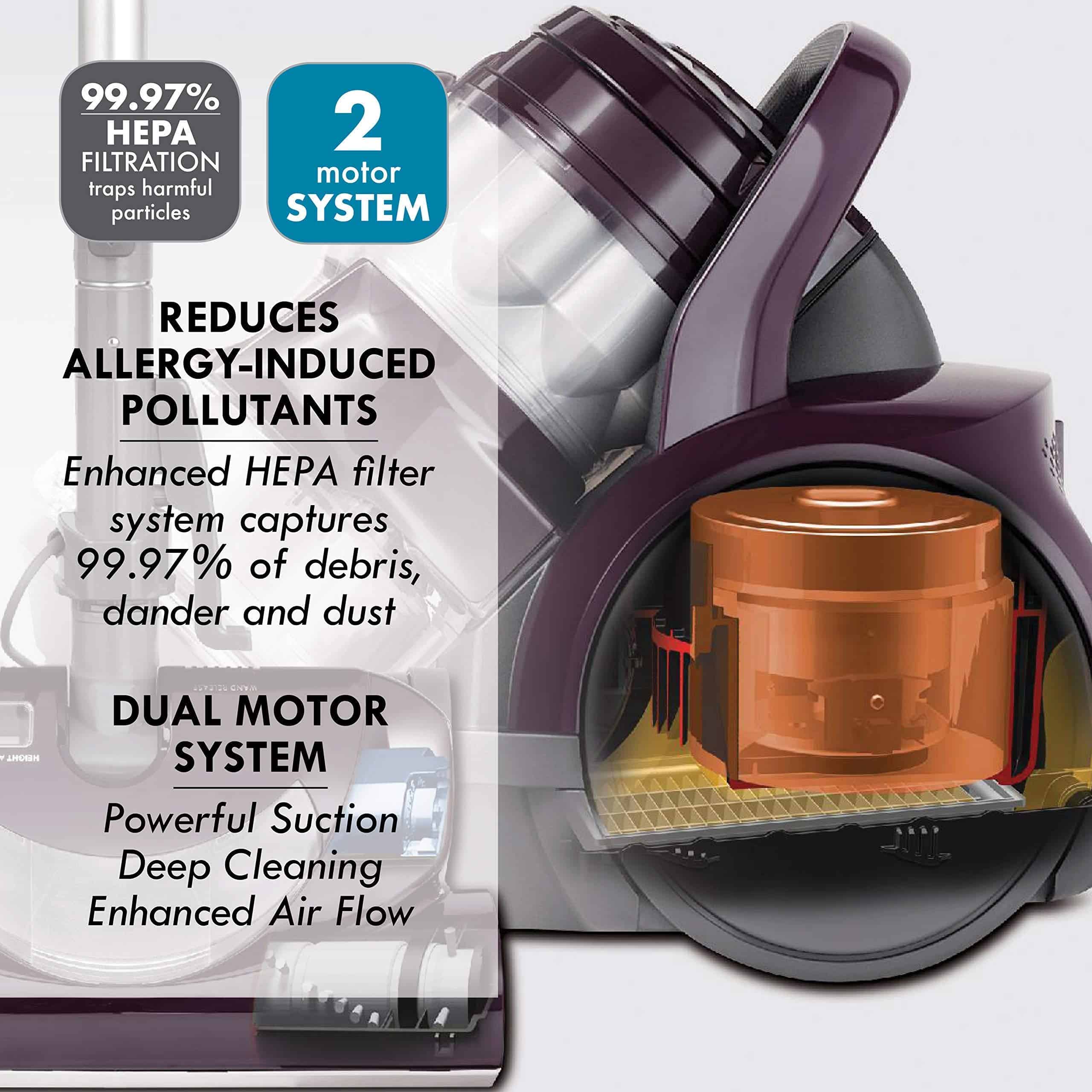 Kenmore Friendly Lightweight Bagless Compact Canister Vacuum, HEPA, Extended Telescoping Wand, Purple