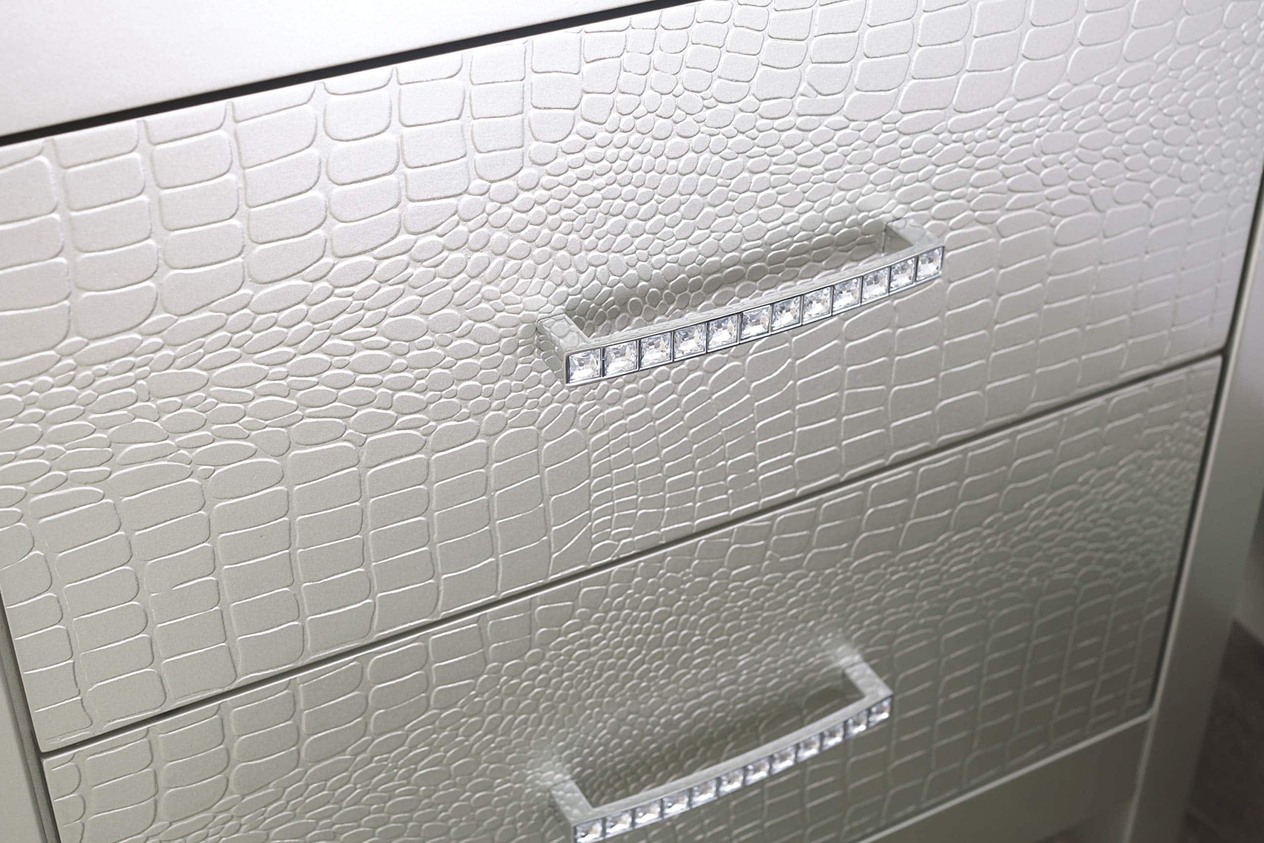 Signature Design by Ashley Olivet Glam 2 Drawer Nightstand with Faux Shagreen Drawer Fronts, Silver