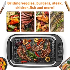 Techwood 1500W Electric Indoor Grill with Tempered Glass Lid, Portable Non-stick BBQ Korean Grill, Black