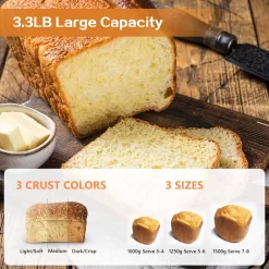 Davivy Bread Maker Machine 3LB Dough Maker,15-in-1 Automatic Bread Machine Maker with Nonstick Bowl, 850W, Silver, 3.3LB