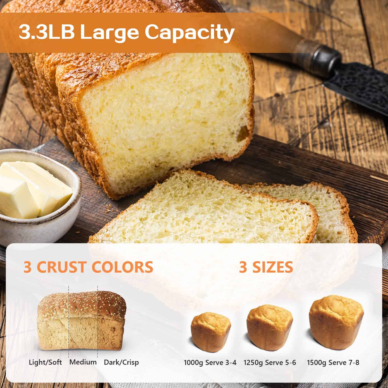 Davivy Bread Maker Machine 3LB Dough Maker,15-in-1 Automatic Bread Machine Maker with Nonstick Bowl, 850W, Silver, 3.3LB