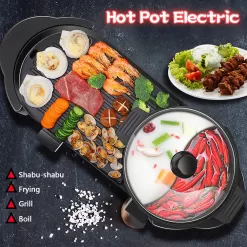GOOTRIMY Hot Pot with Grill, Electric Hot Pot 2 in 1 Shabu Shabu Hot Pot Korean BBQ Grill, Large Capacity Baking Tray