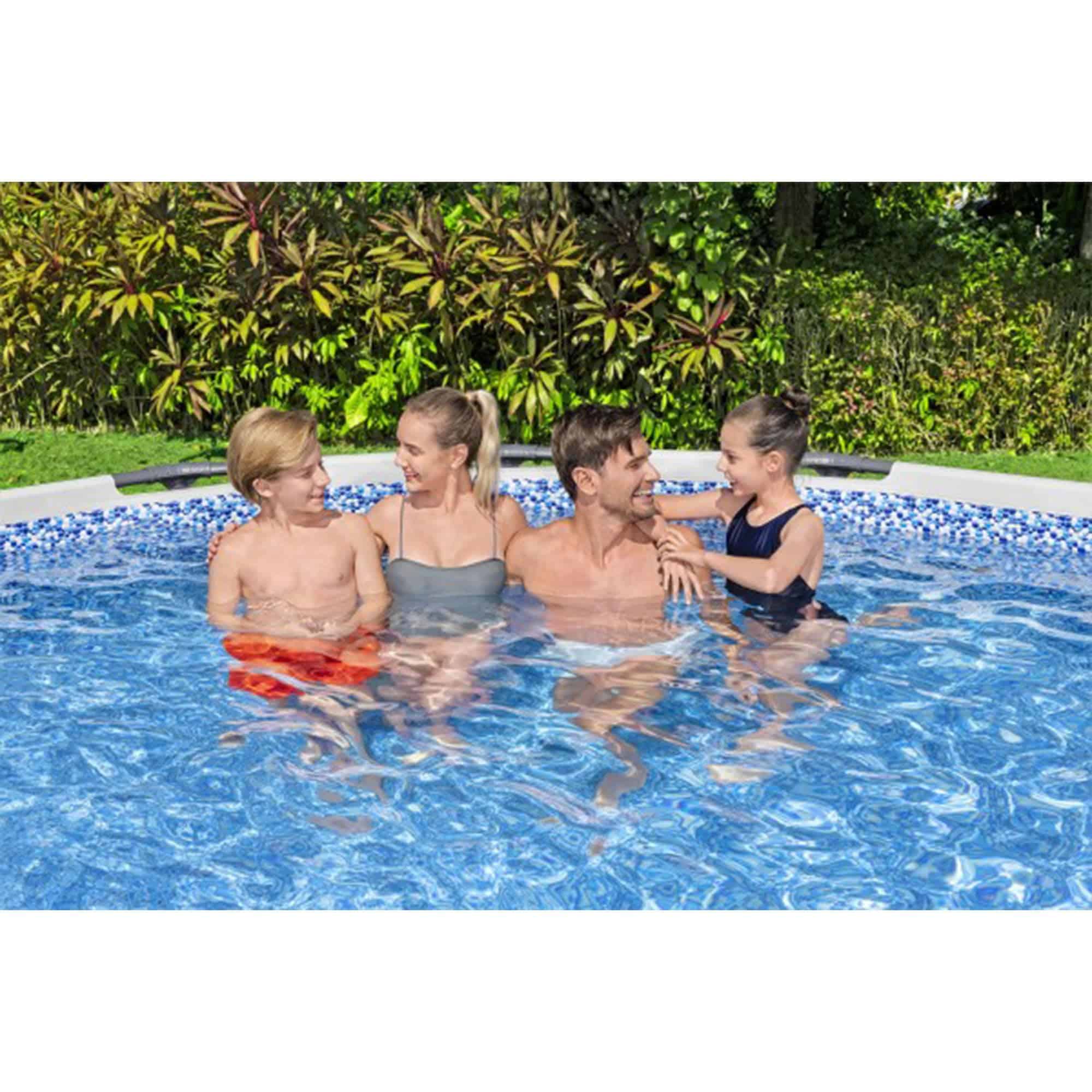 Bestway Steel Pro MAX 15 Foot by 48 Inches Round Above Ground Family Swimming Pool Set Outdoor Steel Frame