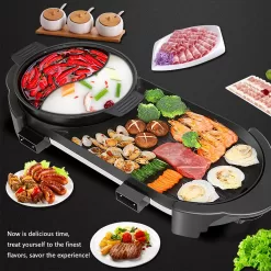 GOOTRIMY Hot Pot with Grill, Electric Hot Pot 2 in 1 Shabu Shabu Hot Pot Korean BBQ Grill, Large Capacity Baking Tray