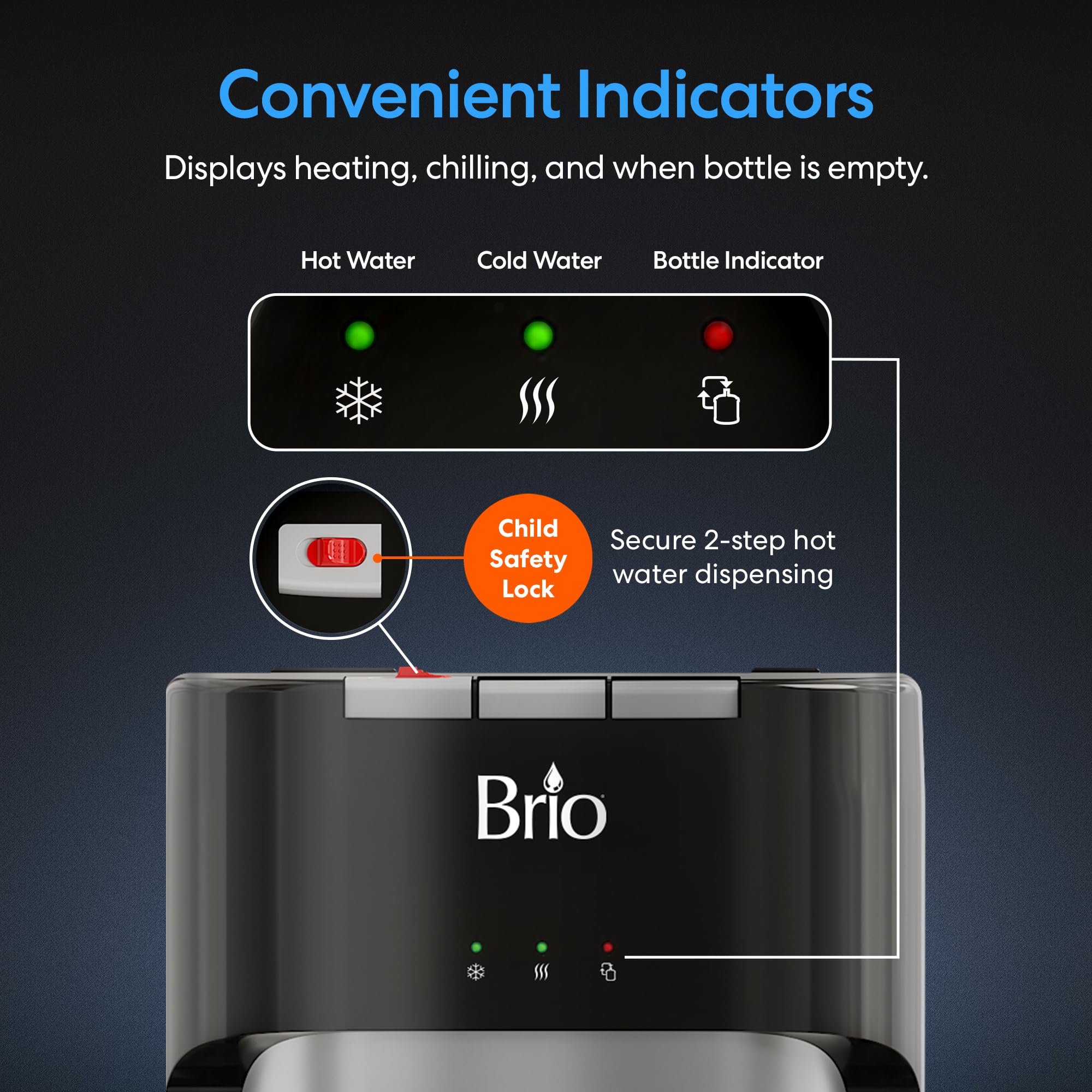 Brio Bottom Loading Water Cooler Dispenser for 5 Gallon Bottles - 3 Temperatures, Stainless Steel - Image 8