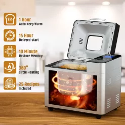 Razorri Bread Maker Machine Stainless Steel UL Certified, Nonstick Bread Pan, 3 Crust Colors and 3 Loaf Sizes