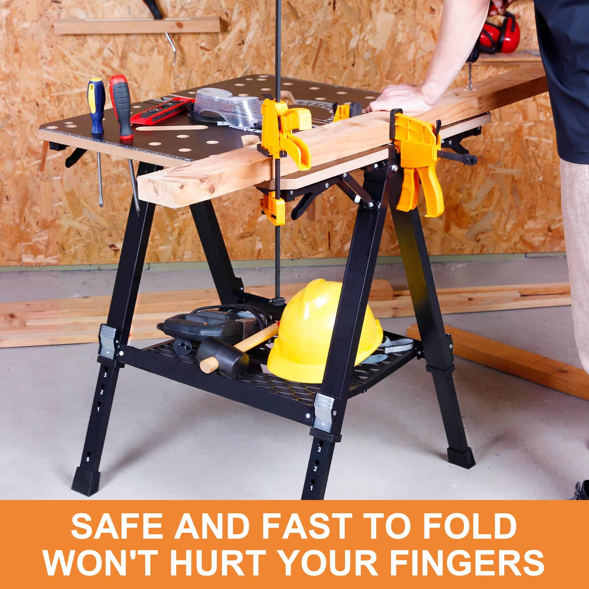 WORKESS Portable Workbench & Sawhorse, 1000Lbs Capacity Heavy Duty Folding Work Table, 23.6"-36" Adjustable Height
