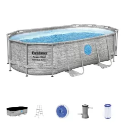 Bestway Power Steel Swim Vista Series II 14' x 8' 2" x 39.5" Above Ground Outdoor Swimming Pool Set