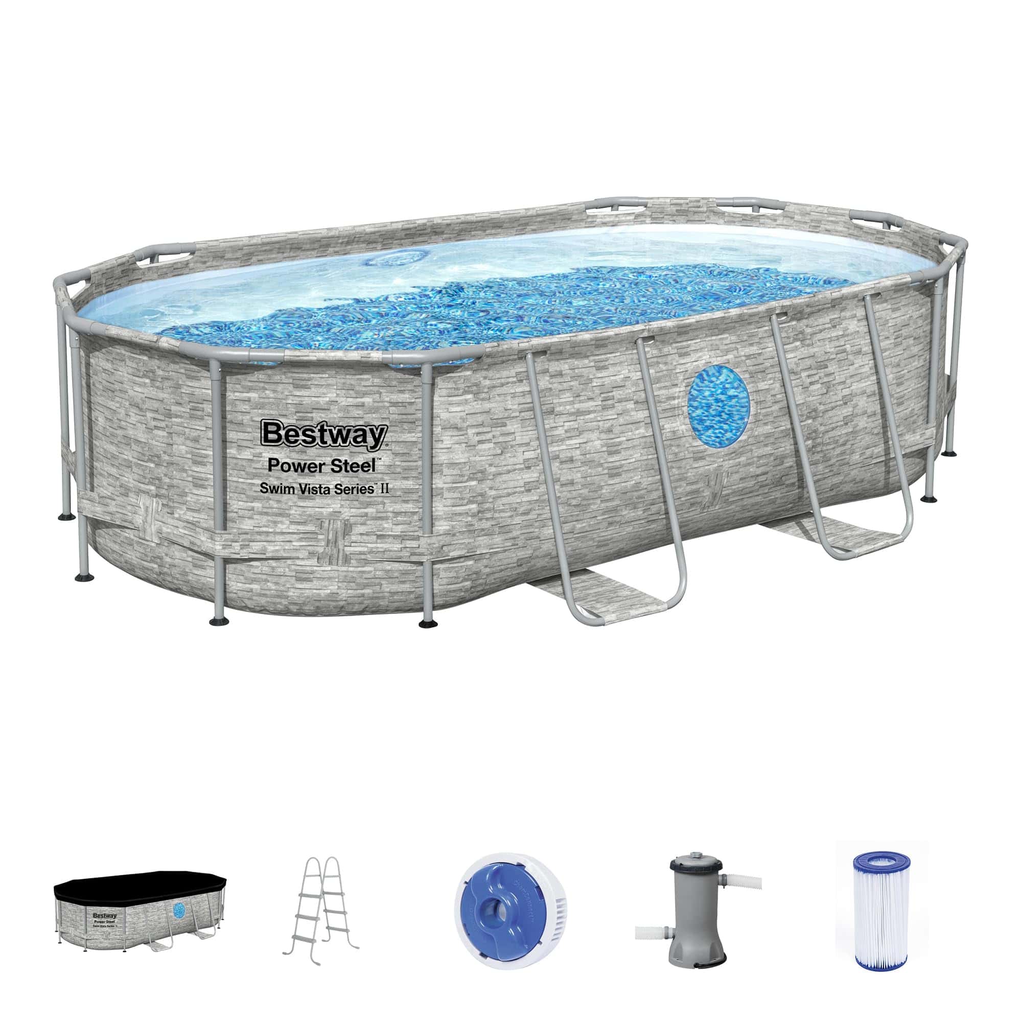Bestway Power Steel Swim Vista Series II 14' x 8' 2" x 39.5" Above Ground Outdoor Swimming Pool Set