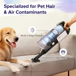 LEVOIT Cordless Vacuum Cleaner, Stick Vac with Tangle-Resistant Design, Black & White