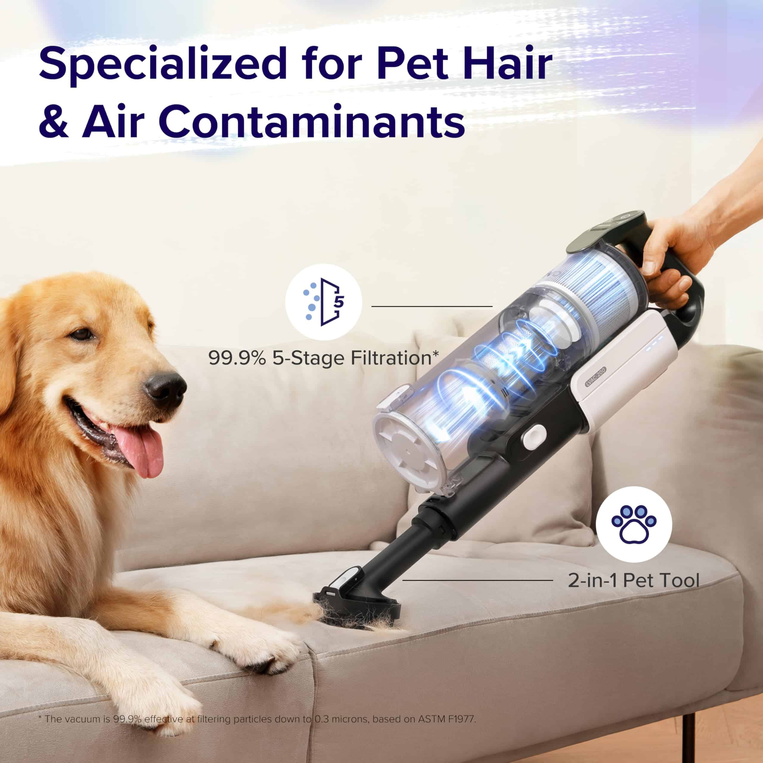 LEVOIT Cordless Vacuum Cleaner, Stick Vac with Tangle-Resistant Design, Black & White