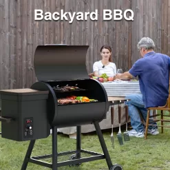 KingChii 456 SQ.IN Pellet Grill Smoker with Side Shelf, 8 IN 1 BBQ Grill with PID Temperature Control, Brown