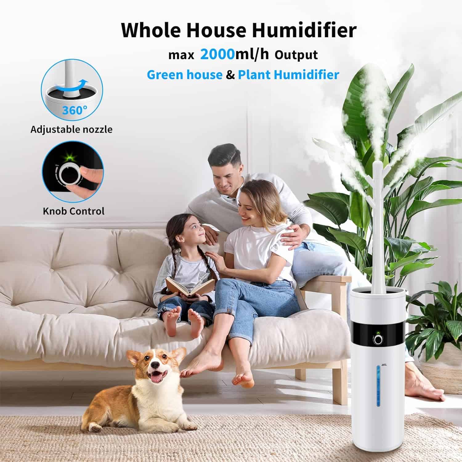 Tower Humidifiers for Large Room 1000 sq ft,Hioo 18.2L 4.81Gal Ultrasonic Topfill Cool Mist Air Humidifier