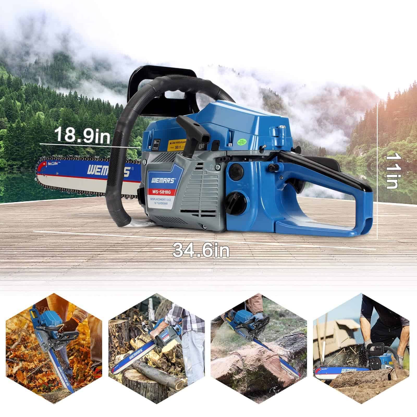 WEMARS 58cc Gas Chainsaw 18 Inch Power Chain Saw 2-Cycle Handed Petrol Chainsaws Gasoline Chain Saws Garden Tool