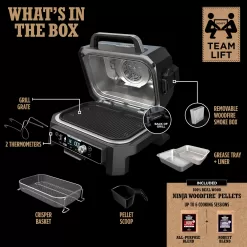 Ninja OG951 Woodfire Pro Connect Premium XL Outdoor Grill & Smoker, 2 Built-In Thermometers, Black