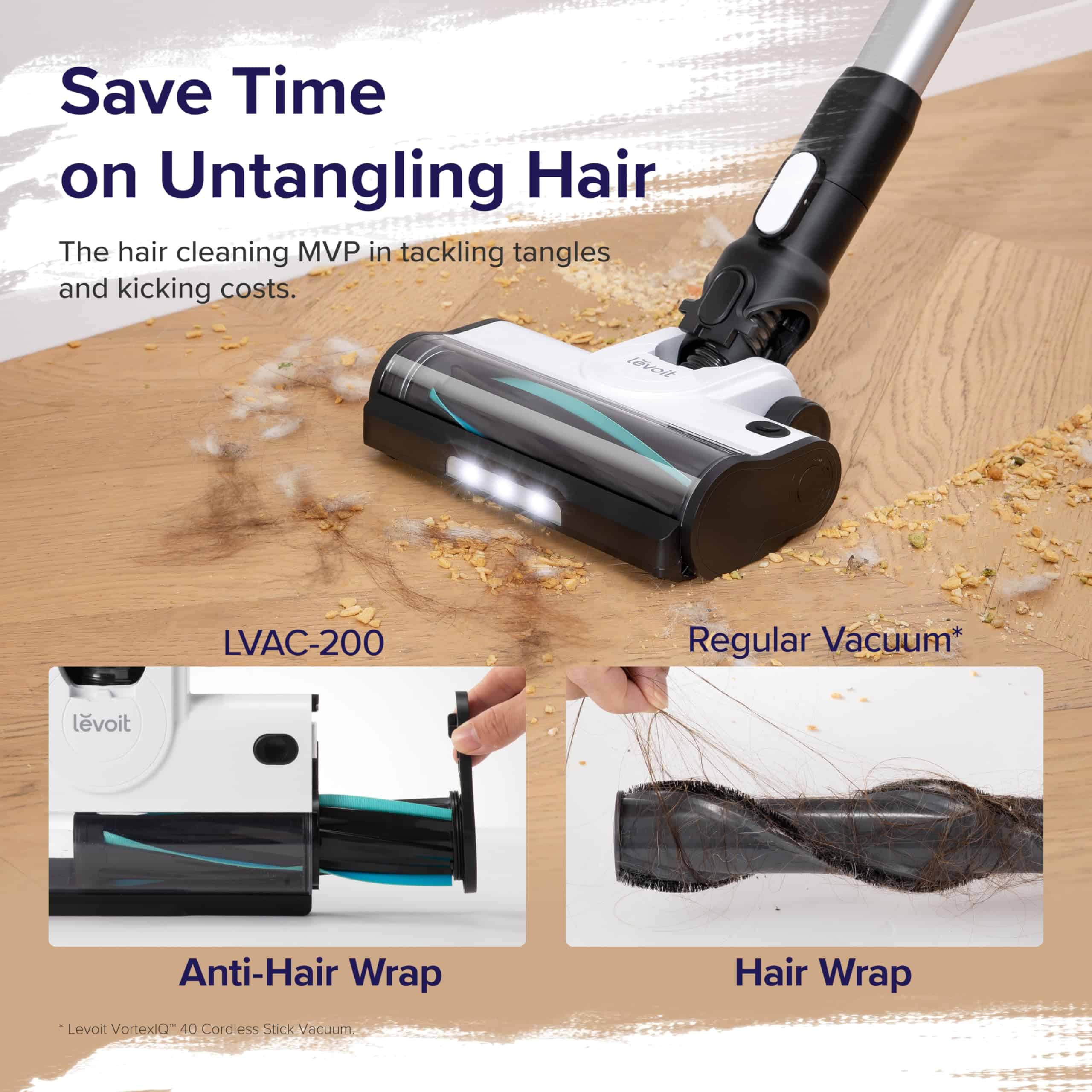 LEVOIT Cordless Vacuum Cleaner, Stick Vac with Tangle-Resistant Design, Black & White