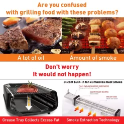 Techwood 1500W Electric Indoor Grill with Tempered Glass Lid, Portable Non-stick BBQ Korean Grill, Black