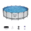 Bestway Steel Pro MAX 15 Foot by 48 Inches Round Above Ground Family Swimming Pool Set Outdoor Steel Frame
