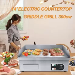 PROMOTOR 22" Electric Countertop Flat Top Griddle 1600W 110V Non-Stick Commercial Restaurant Teppanyaki Grill Stainless Steel