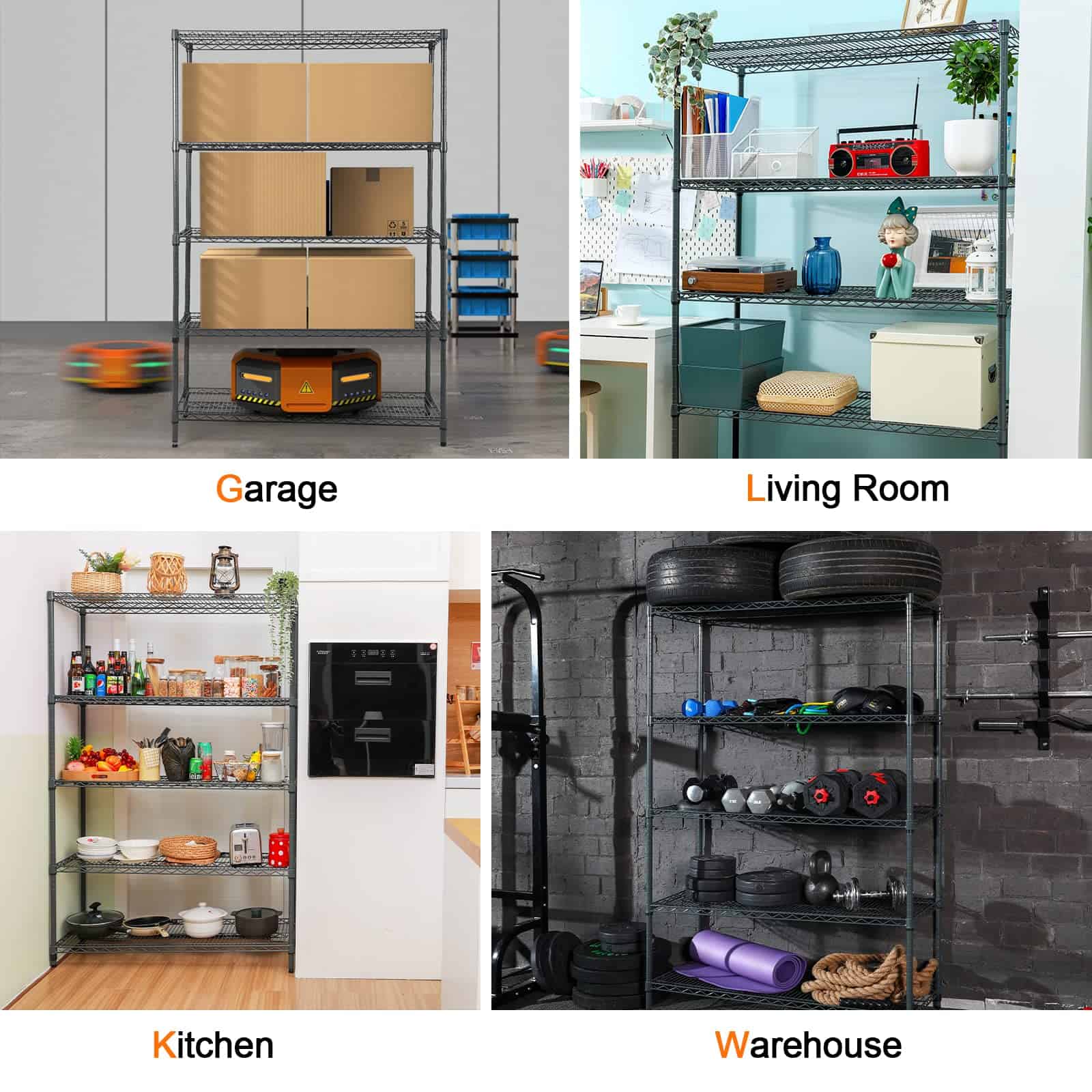 Land Guard 5 Tier Storage Racks and Shelving - 48" L x 20" W x 72" H Heavy Steel Material Pantry Shelves