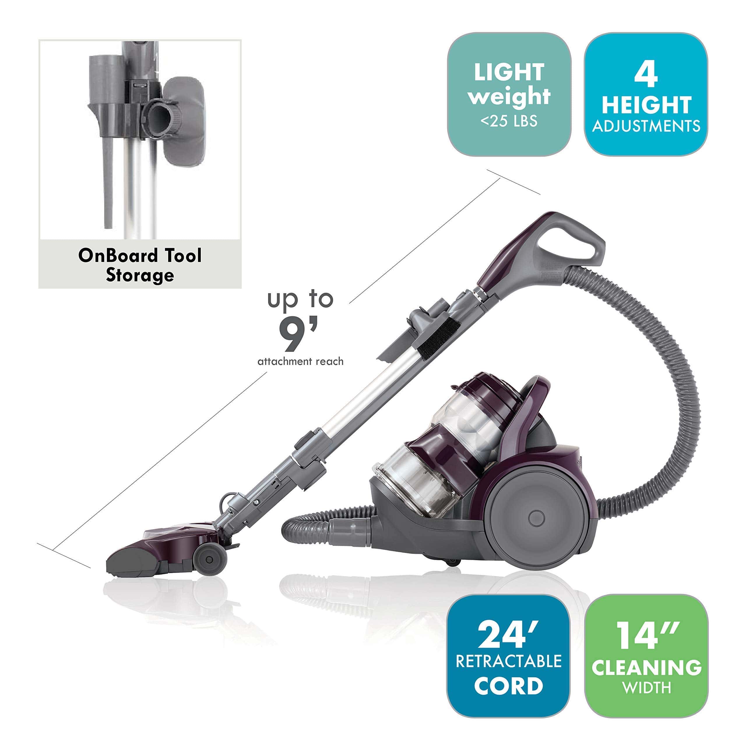 Kenmore Friendly Lightweight Bagless Compact Canister Vacuum, HEPA, Extended Telescoping Wand, Purple