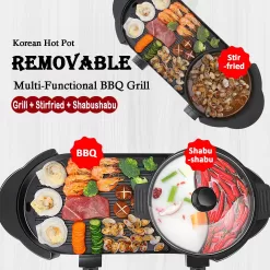 GOOTRIMY Hot Pot with Grill, Electric Hot Pot 2 in 1 Shabu Shabu Hot Pot Korean BBQ Grill, Large Capacity Baking Tray