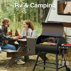 KingChii 456 SQ.IN Pellet Grill Smoker with Side Shelf, 8 IN 1 BBQ Grill with PID Temperature Control, Brown