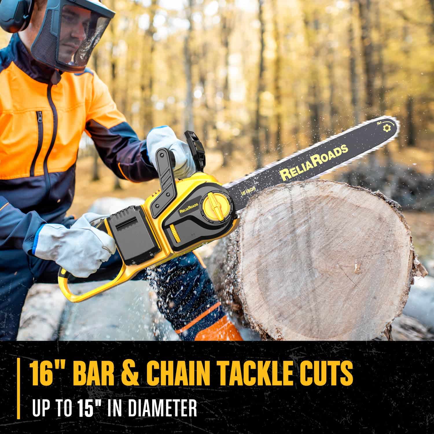 ReliaRoads 16-Inch Brushless Chainsaw, 40V(2 x 20V MAX) Cordless Battery Powered Chain Saw Compatible DeWALT Battery