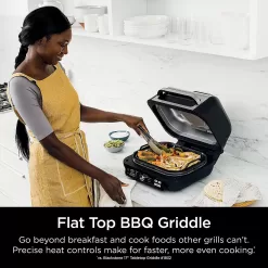 Ninja IG601 Foodi XL 7-in-1 Electric Indoor Grill Combo, Flat Top Griddle, Crisper, Black, 4 Quarts