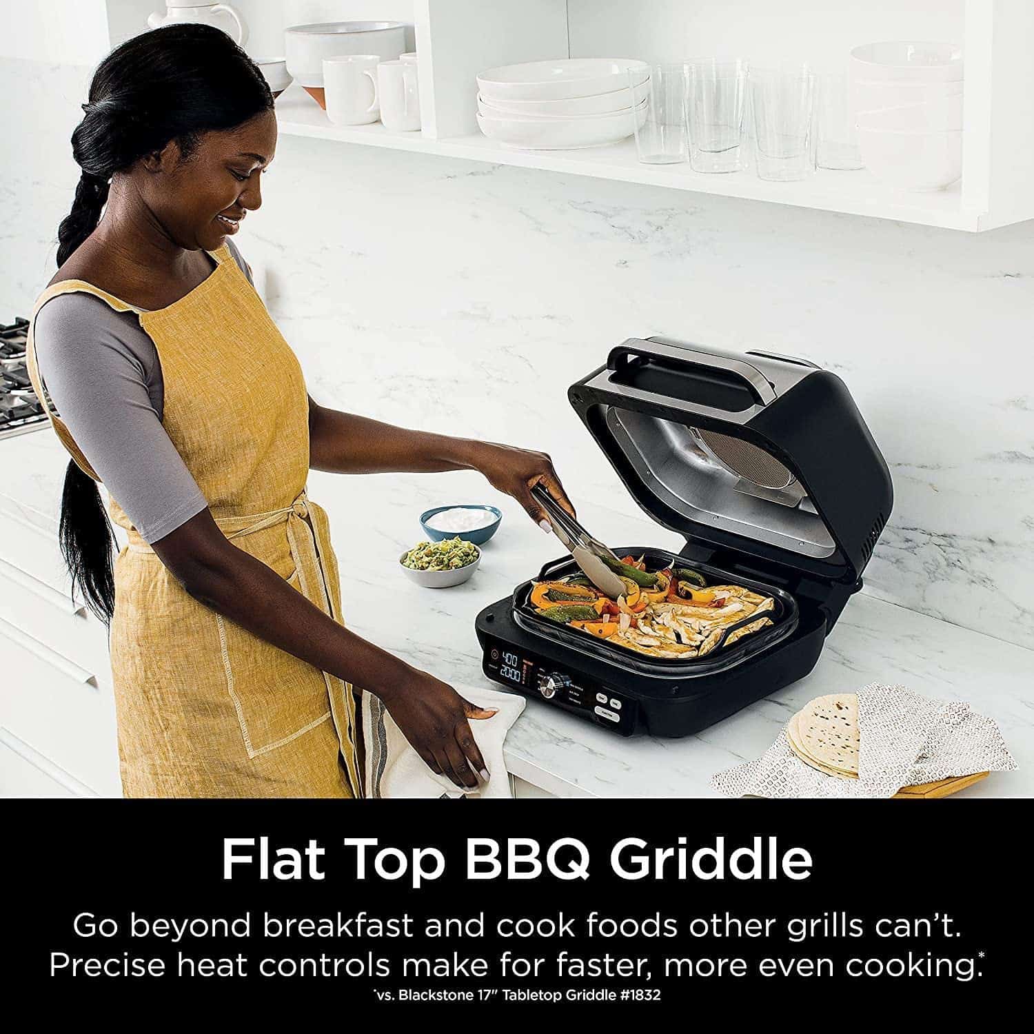 Ninja IG601 Foodi XL 7-in-1 Electric Indoor Grill Combo, Flat Top Griddle, Crisper, Black, 4 Quarts
