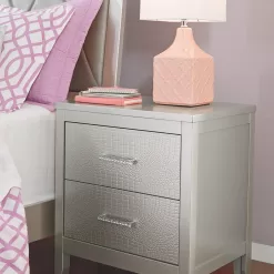 Signature Design by Ashley Olivet Glam 2 Drawer Nightstand with Faux Shagreen Drawer Fronts, Silver