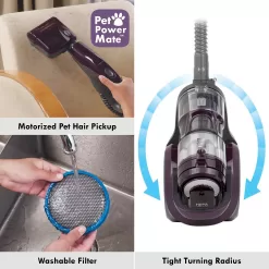 Kenmore Friendly Lightweight Bagless Compact Canister Vacuum, HEPA, Extended Telescoping Wand, Purple