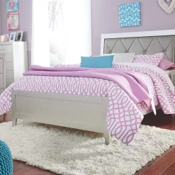 Signature Design by Ashley Olivet Glam 2 Drawer Nightstand with Faux Shagreen Drawer Fronts, Silver