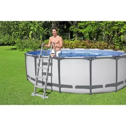 Bestway Steel Pro MAX 15 Foot by 48 Inches Round Above Ground Family Swimming Pool Set Outdoor Steel Frame
