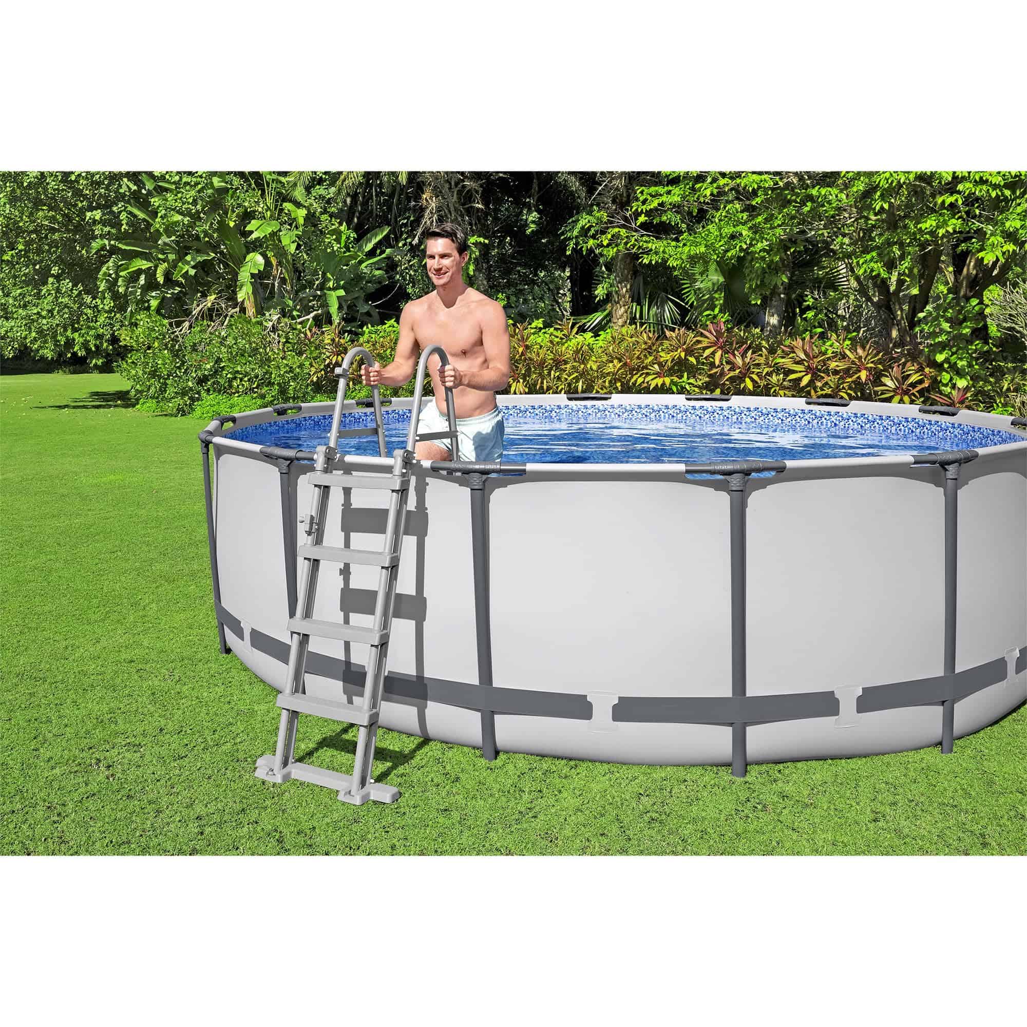 Bestway Steel Pro MAX 15 Foot by 48 Inches Round Above Ground Family Swimming Pool Set Outdoor Steel Frame