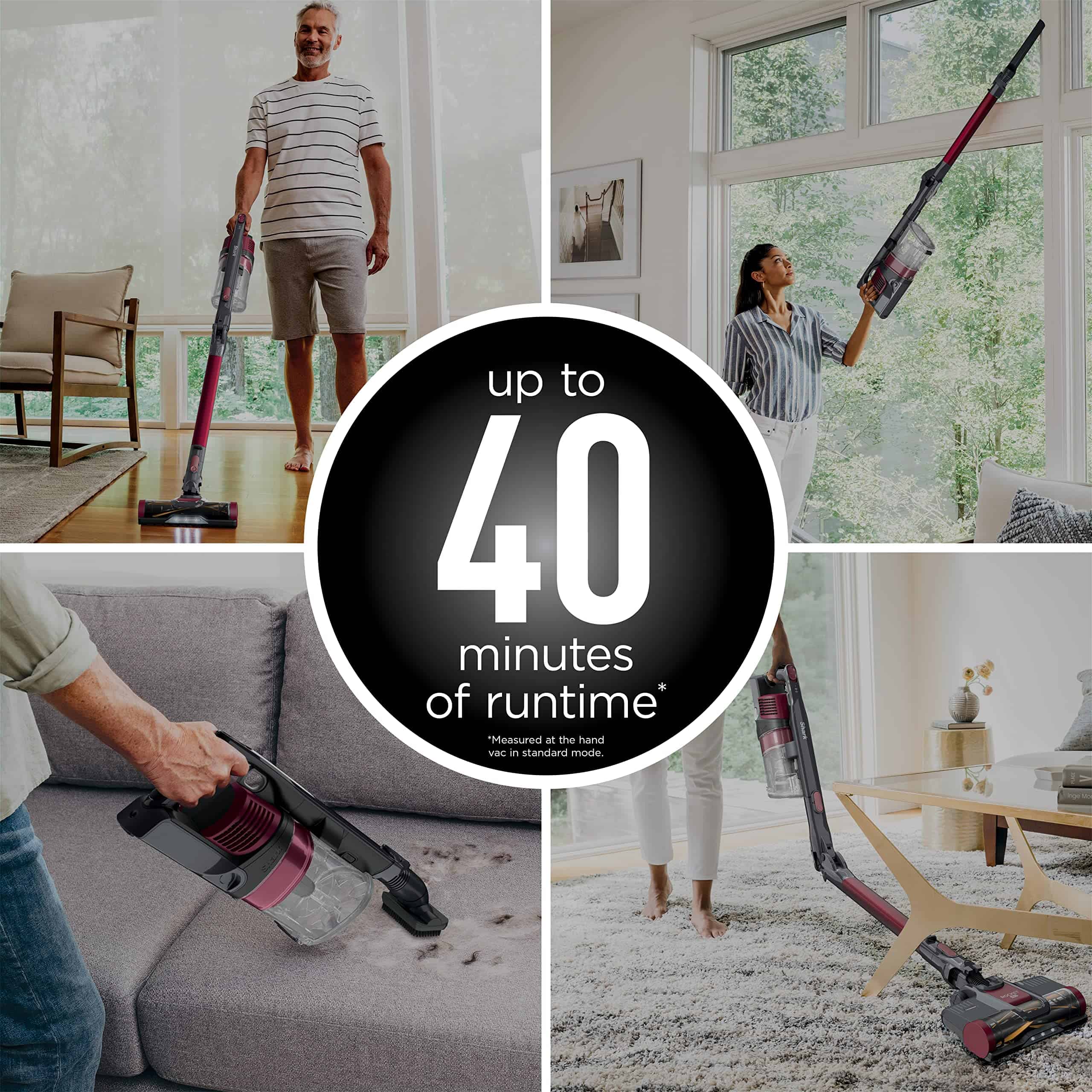 Shark IZ163H Pet Plus Cordless Stick Vacuum with Self-Cleaning Brushroll and HEPA Filter, Lightweight Deep Cleaning Vacuum, Raspberry