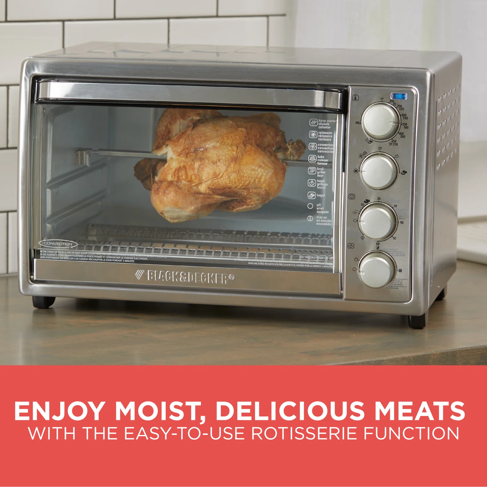 Black + Decker Rotisserie Countertop Convection Toaster Oven, Stainless Steel, TO4314SSD