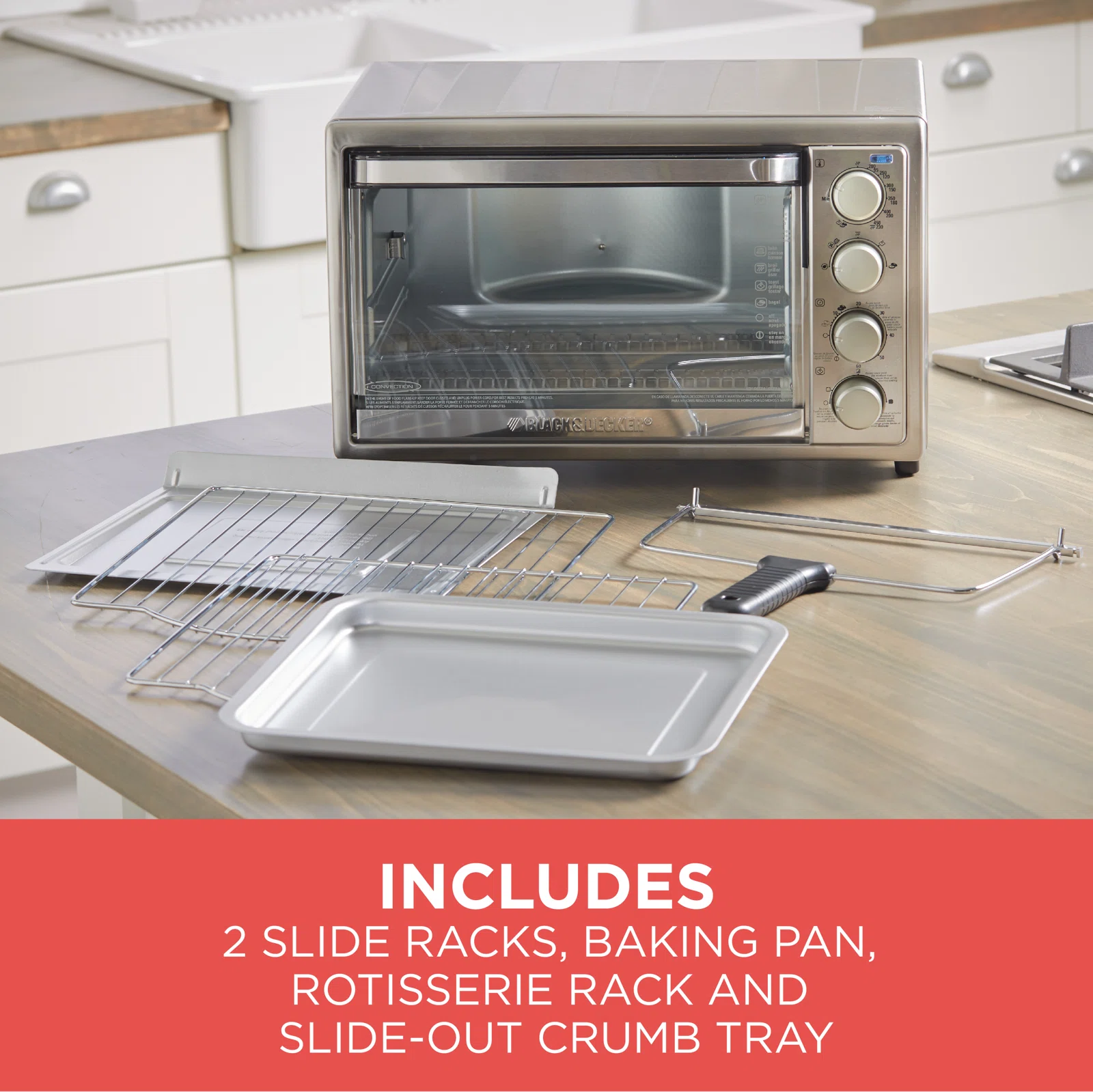 Black + Decker Rotisserie Countertop Convection Toaster Oven, Stainless Steel, TO4314SSD