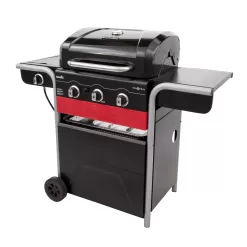 Charbroil Gas2Coal 3-Burner Hybrid Combo Gas & Charcoal Grill Cabinet with Side Burner, Red & Black
