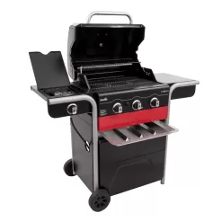 Charbroil Gas2Coal 3-Burner Hybrid Combo Gas & Charcoal Grill Cabinet with Side Burner, Red & Black