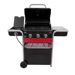 Charbroil Gas2Coal 3-Burner Hybrid Combo Gas & Charcoal Grill Cabinet with Side Burner, Red & Black