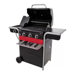 Charbroil Gas2Coal 3-Burner Hybrid Combo Gas & Charcoal Grill Cabinet with Side Burner, Red & Black