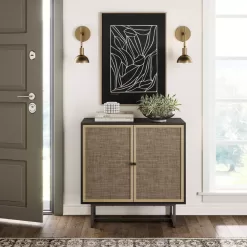 Nathan James Kova Wood and Rattan Storage Cabinet