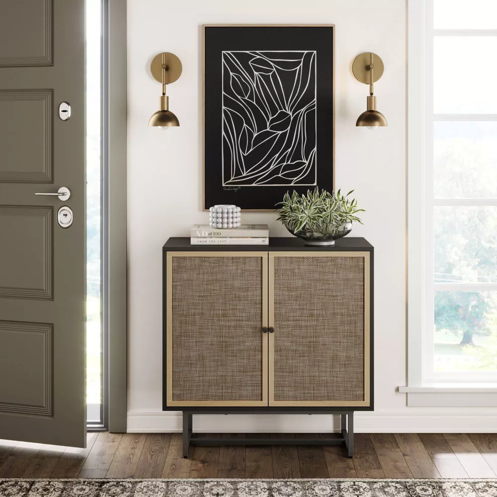 Nathan James Kova Wood and Rattan Storage Cabinet