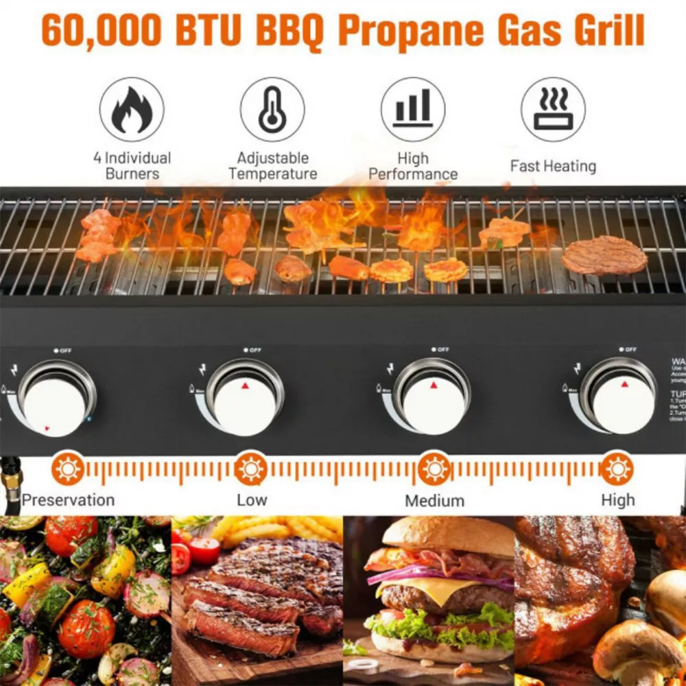 SKOYON 4-Burner Outdoor Gas Grill Propane Griddle Cooking Station